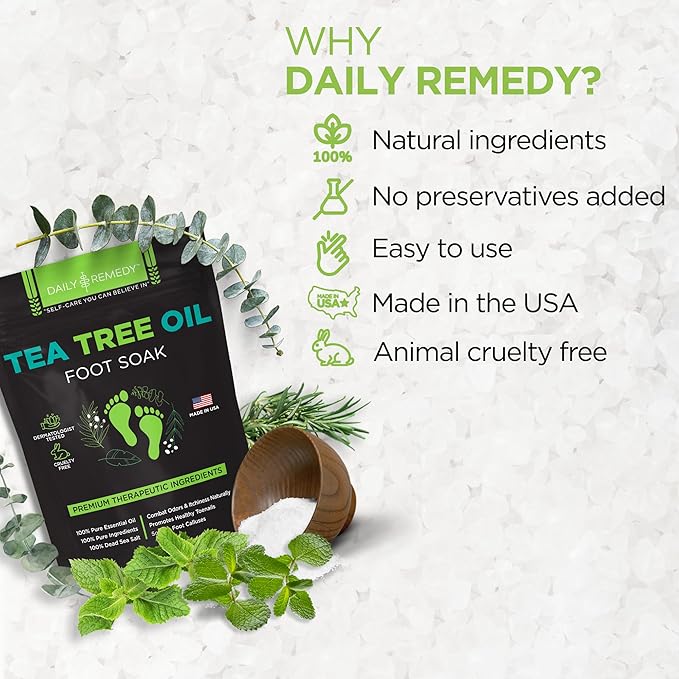 Tea Tree Oil Foot Soak with Epsom Salt - Made in USA - for Toenail irritations, Athletes Foot, Stubborn Foot Odor Scent, Softens Calluses & Soothes Sore Tired Feet - 2 Pack