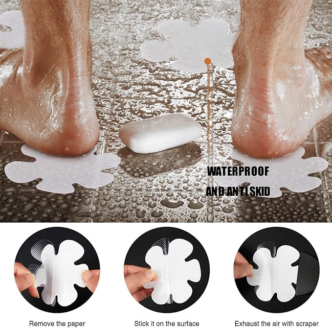 Non-Slip Bathtub Stickers Safety Bathroom Tubs Showers Treads Adhesive Decals Scraper (White Snowflake)