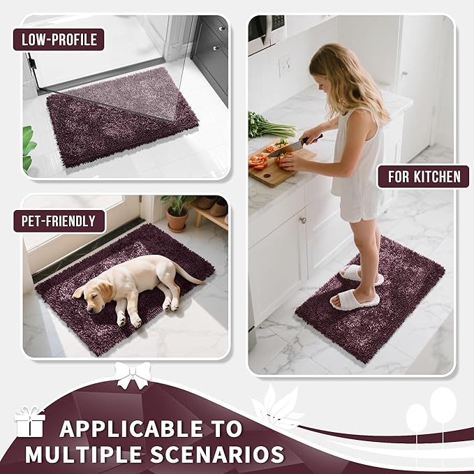 Yimobra Chenille Bathroom Rugs Non Slip, Extra Thick Soft Absorbent Bath Rug 31.5x20 Inch, Machine Washable Quick Dry Bath Mat for Bathroom Floor, Tub and Shower, Home Decor Accessories, Purple Grey