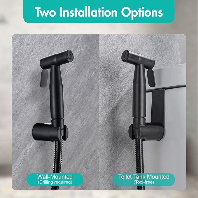 BARROCK Handheld Bidet Sprayer for Toilet, Stainless Steel Metal Made Baby Cloth Diaper Spraying Kit, Bathroom Toilet Bidet Attachment Set for Bathing Pets and Feminine Hygiene, Matte Black