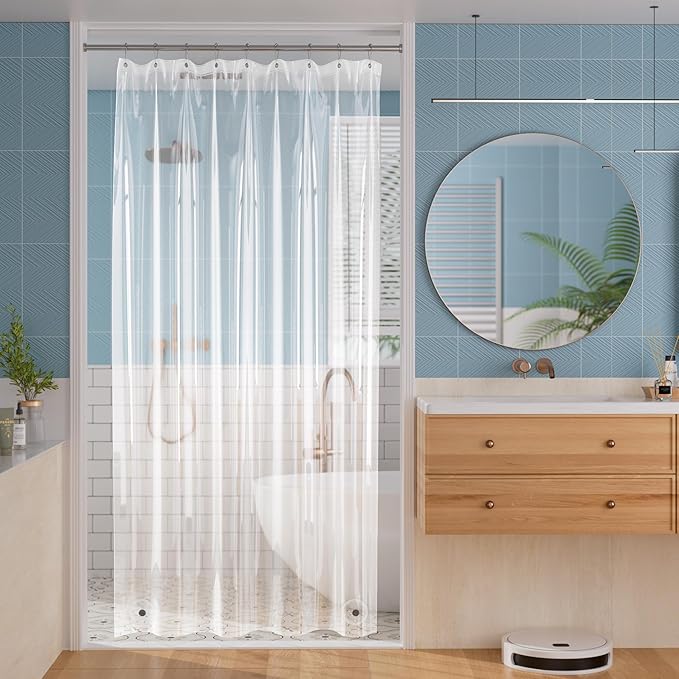 Titanker Clear Shower Curtain Liner, 54x78 Small Stall Shower Liner Lightweight Waterproof Shower Curtains for Bathroom with Magnets and Rustproof Grommets