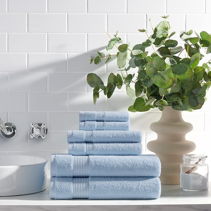 Arkwright Bathroom Hand Towels Set of 6 - (Bulk Case of 60) Super Soft 100% Cotton, 600 GSM Quick Dry & Absorbent, Luxury Bath Essentials for Hotels, Spa, Hosts, and Vacation Rentals, Misty Blue