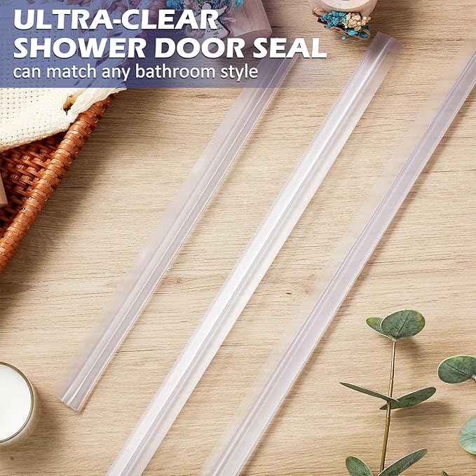Frienda 4 Pcs Shower Door Bottom Seal 1/2" x 36' Clear PVC Glass Door Sweep Shower Frameless Seal Strip for Replacement Stopping Leaks and Creating Water Barrier