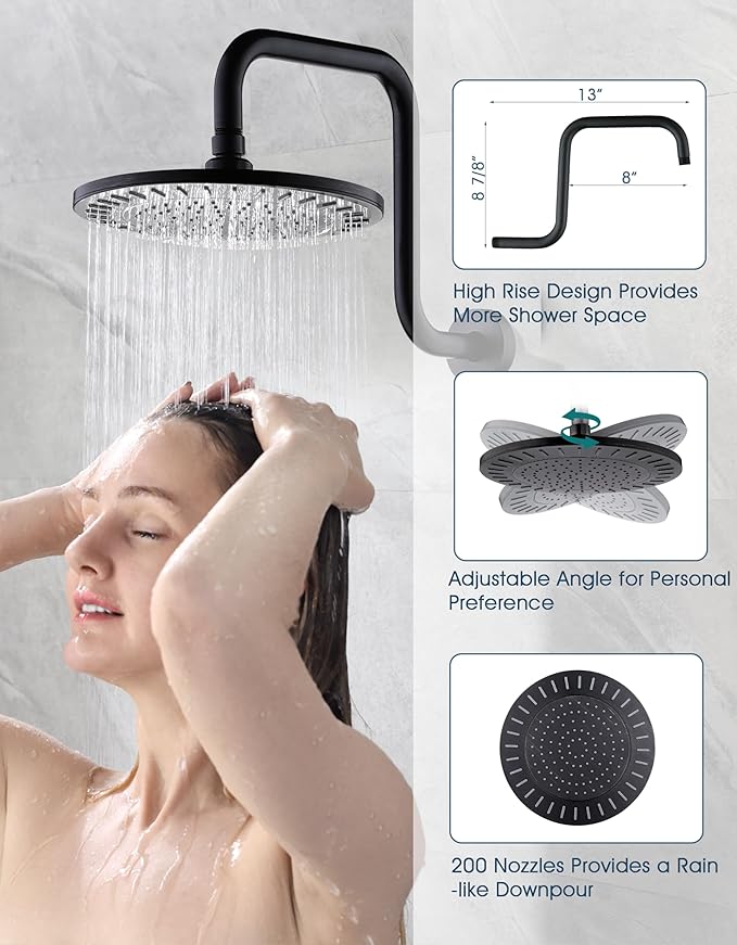BRIGHT SHOWERS Shower Faucet Set, Shower System with Shower Valve Trim Kit, Double Handle Shower Fixture Rainfall Shower Head and 9-Setting Handheld Spray Combo, Valve Included, Oil-Rubbed Bronze