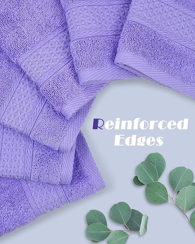 Cleanbear Wash Cloths Cotton Facecloths, Large Face Cloths 6 Ultra-Soft Washcloths for Bathroom and Guestroom, Fade-Resistant Face Towels 13 by 13 Inches (Lavender)