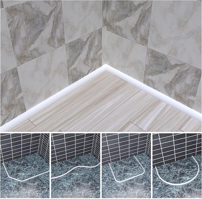 Duzzy 78 Inch Flexible Quarter Round Molding, Peel and Stick Silicone Rubber Trim Suitable for Shower Pans Gap and the Base of Staircase
