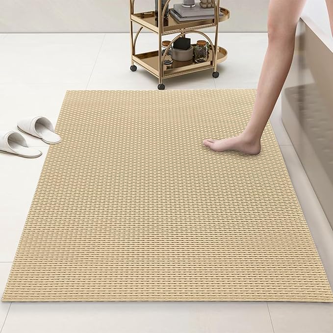 HOMBYS 47 x 32 Extra Large Shower Mat for Shower Stall Tub, Non Slip Bath Mat Bathroom Accessories, PVC Mats for Shower and Bathroom, Quick Drying, (Khaki, 47"x32")