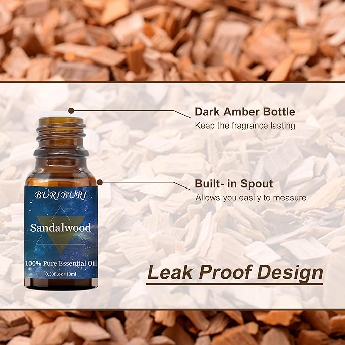 BURIBURI Sandalwood Oil Essential and Vanilla Essential Oil Gift Set, 100% Pure, Undiluted, Natural, Organic Aromatherapy Essential Oils 10ML