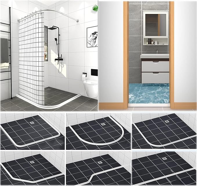 3.5" High Collapsible Shower Threshold Water Dam 118"Shower Water Splash Guard Shower Threshold Barrier Water Stopper To Keep Water In Shower Dry And Wet Bathroom