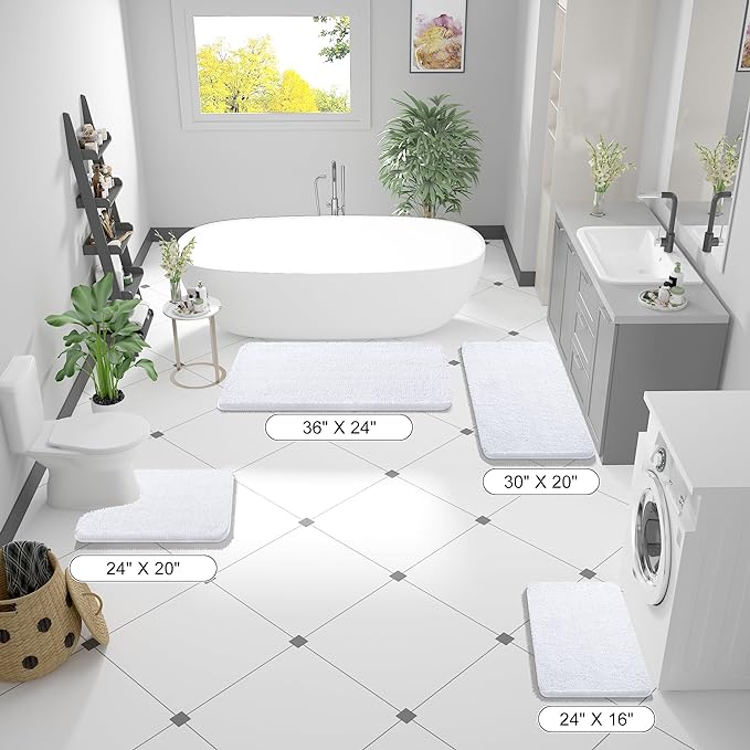 OLANLY Bathroom Rugs 32x20, Extra Soft Absorbent Chenille Bath Rugs, Rubber Backing Quick Dry, Machine Washable Bath Mats for Bathroom Floor, Tub and Shower, Home Decor Accessories, White