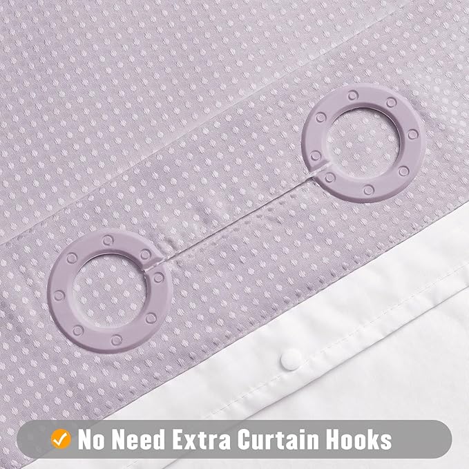 MitoVilla Purple Long Shower Curtain Liner Set 72 x 80, No Hooks Needed 80 inch Long Heavyweight Waffle Fabric Shower Curtain Set with Snap-in Liner for Hotel Grade Spa-Like Bathroom Decor, Lavender