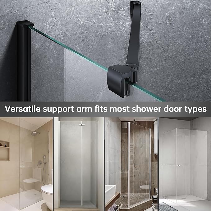 Frameless Shower Door Support Bar, Stainless Steel Wall-to-Glass Support Arm to Fixed Shower Glass Panel, for 1/4"-3/8" (6-10 mm) Door, 180° Pivot & Stow-Flat Mode (Matte Black, 19.7-inch(500mm))