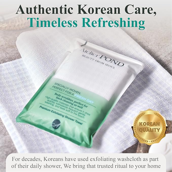 Korean Exfoliating Washcloth – Exfoliating Shower Towel Body Scrub Cloth for Deep Cleansing, Dead Skin Removal & Smooth Skin (Fresh Green – Deep Exfoliation)