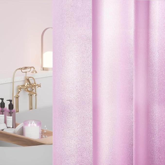 Dreamy Pink Glitter PEVA Shower Curtain Long 75 Length, Waterproof Plastic Sparkle Shower Curtain Liner with 3 Weighted Magnets, 72x75 Shimmery Bathroom Rose Décor Shower Curtain