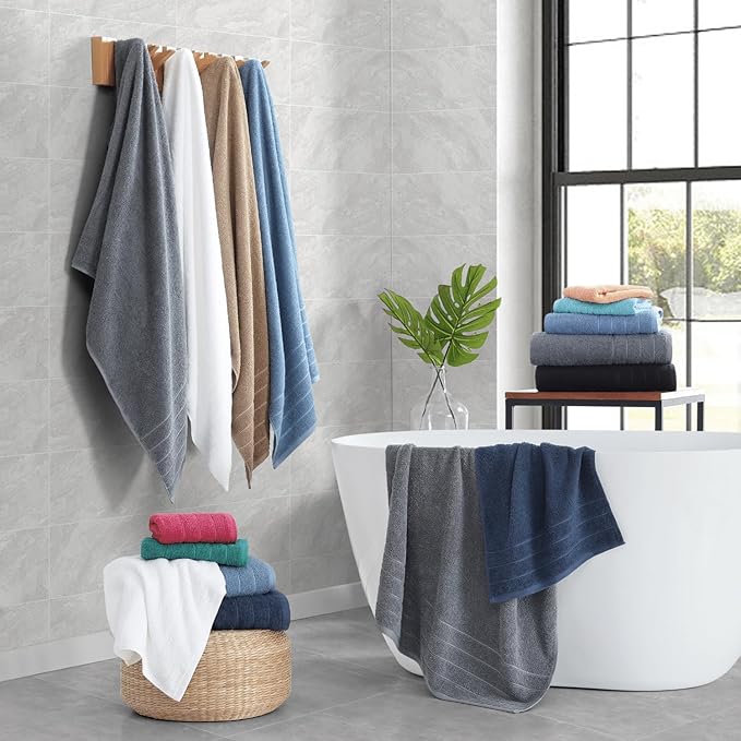 Casa Platino 100% Cotton 8 Piece Bath Towel Set - Ring Spun, Quick Dry, Super Soft & Highly Absorbent - 2 Bath, 4 Washcloths, 2 Bathroom Hand Towels - Hotel Quality Bathroom Towel Set - Beige