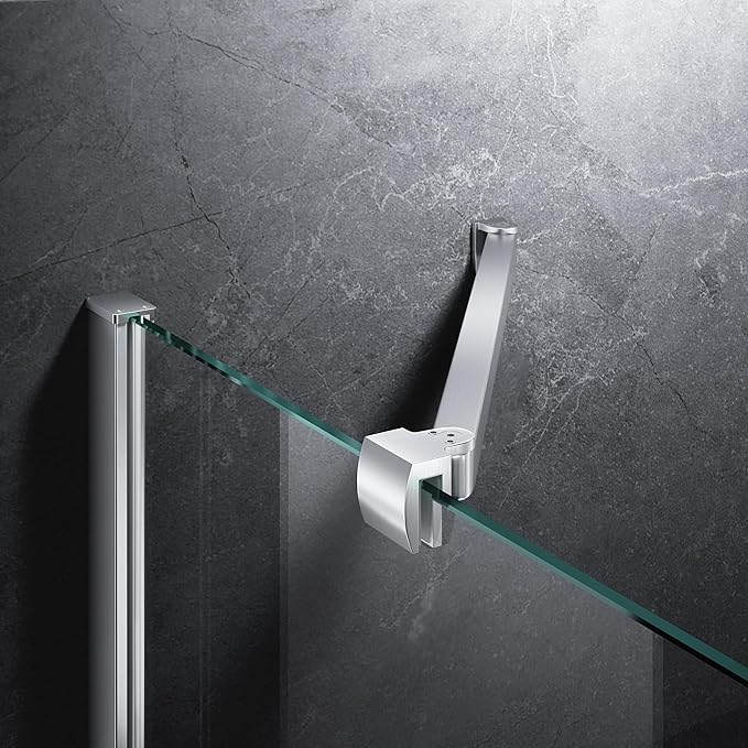 Frameless Shower Door Support Bar, Stainless Steel Wall-to-Glass Support Arm to Fixed Shower Glass Panel, for 1/4"-3/8" (6-10 mm) Door, 180° Pivot & Stow-Flat Mode (Brushed Nickel, 15.8-inch(400mm))