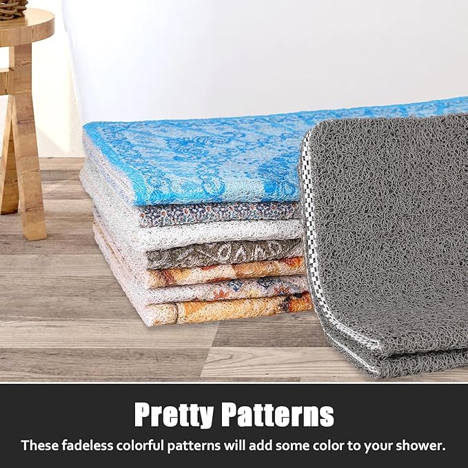 Square Shower Mat Non Slip: 24x24 Inch Shower Floor Mat with Drain Hole in Middle, Super Soft and Comfortable PVC Loofah Massage Bath Mat for Shower, Anti Slip Shower Stall Mat, Quick Drying