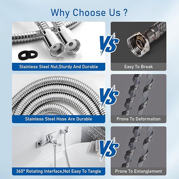 Shower Hose for Handheld Shower Heads,72 inches Stainless Steel Shower Head Hose Replacement, Flexible Hose Extension with Brass Insert and Nut, Anti-Explosion Anti-Kink Leakproof