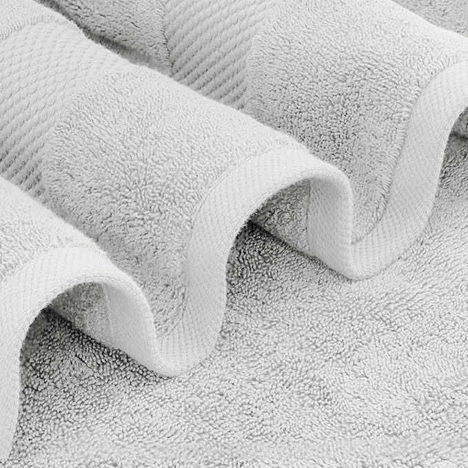 White Classic Luxury Bath Towels Set of 4 Large - 700 GSM Cotton Ultra Soft Bath Towels 27x54 | Highly Absorbent and Quick Dry | Hotel Towels for Bathroom Luxury, Plush Shower Towels, Silver