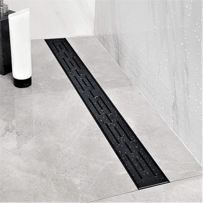 Neodrain 24 in Rectangular Linear Shower Drain with Brickwork Pattern Grate, 304 Stainless Steel Bathroom Floor Drain,Shower Floor Drain Includes Adjustable Leveling Feet, Hair Strainer,Black