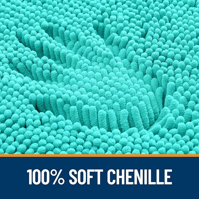 OLANLY Bathroom Rugs 47x24, Extra Soft Absorbent Chenille Bath Rugs, Rubber Backing Quick Dry, Machine Washable Bath Mats for Bathroom Floor, Tub and Shower, Home Decor Accessories, Teal