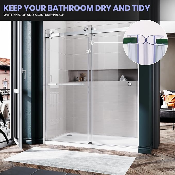 Bathroom Shower Door Seal Strip, 2PCS 78 Inch Shower Door Bottom&Side Seal Strips, U-Type PVC Transparent Shower Door Seal Strip for 5/16"(8MM) Frameless Shower Door