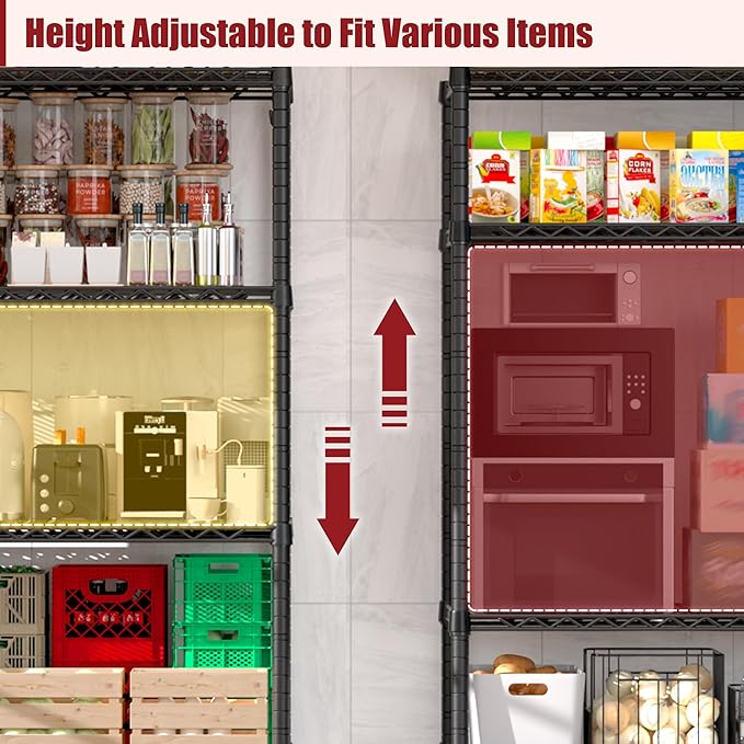PrimeZone 6 Packs 55.5" W x 24" D x 80" H Heavy Duty Wire Storage Shelves with Wheels, 4 Tier Adjustable NSF Certified Garage Shelving Unit, Rolling Metal Organizer Shelf Rack for Warehouse, Pantry