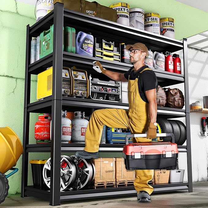 72''HXCXVVB Garage Shelving,Heavy Duty Garage Storage Shelves,Metal Shelving Unit,5 Tier Adjustable Steel Utility Shelf,Use for Basement,Warehouse, Pantry Closet,Black (Steel-72''H*15.7" D*35.4''W)