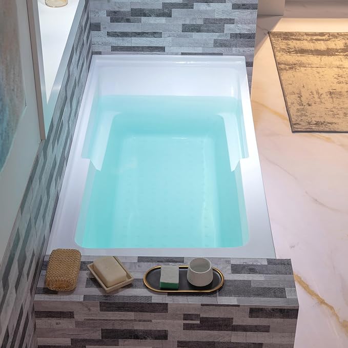 WOODBRIDGE 60" Acrylic Rectangular Alcove Soaking Bathtub in White with Left Drain, Matte Black pop-UP Drain Included BA6030L