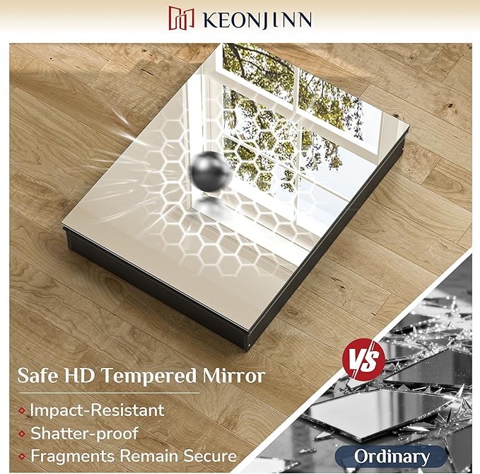 Keonjinn Small Black Medicine Cabinet 14.5 x 18.5 Inch, Assembly Needed, One Shelf Only, Bathroom Mirrored Medicine Cabinet, Lightweight, Freely Adjustable Shelves, Recessed or Wall Mount