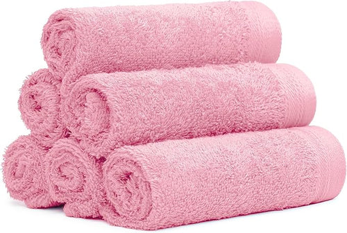 100% Cotton Washcloths Set 13” x 13” | Pink Rose Towels | Set of 6 Ultra Soft and Highly Absorbent Washcloths Sets for Bathroom, Gym, Spa | Machine Washable Face Towel