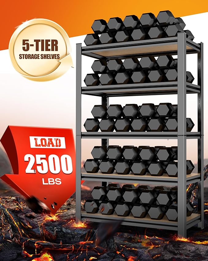 AOAORRG Set of 4 Storage Shelves, 45.6" W Heavy Duty Garage Shelving, 5-Tier Metal Shelf Adjustable Shelving Unit, Utility Garage Organizer Rack for Basement, Pantry, Warehouse, 45.6" Wx19.7 Dx78 H