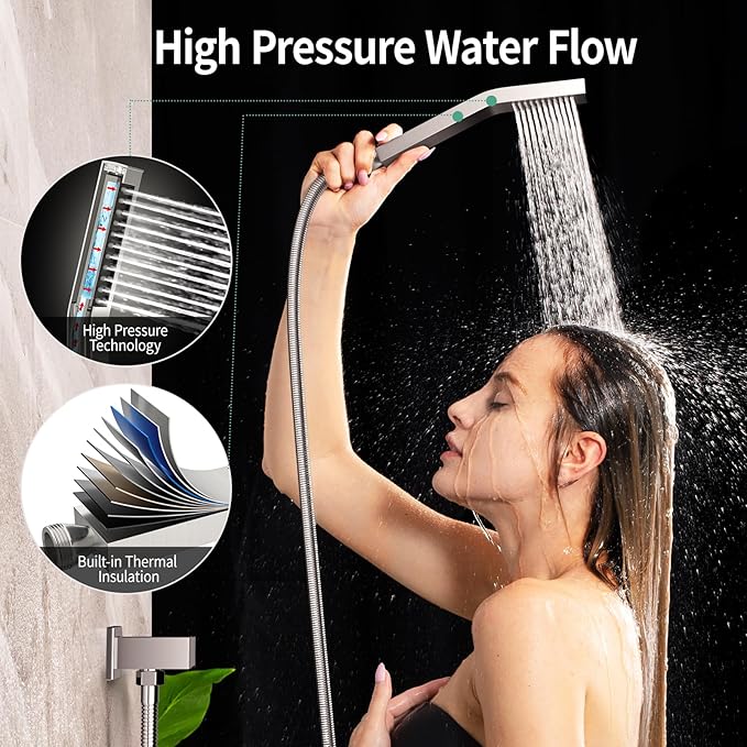SR SUN RISE Shower Faucet Set - Shower Valve with 8 Inch Rainfall Shower Head and Handheld Shower - Wall Mounted Shower System with Rough In Valve and Shower Faucet Trim Repair Kits - Brushed Nickel