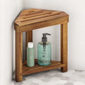 BLUEWEST 16.4" Shower Foot Rest, Corner Shower Stool, Wooden Shower Foot Stool for Shaving Legs Inside Shower, Waterproof Shower Foot Rest with Storage Shelf for Small Shower Space, Shower Seats