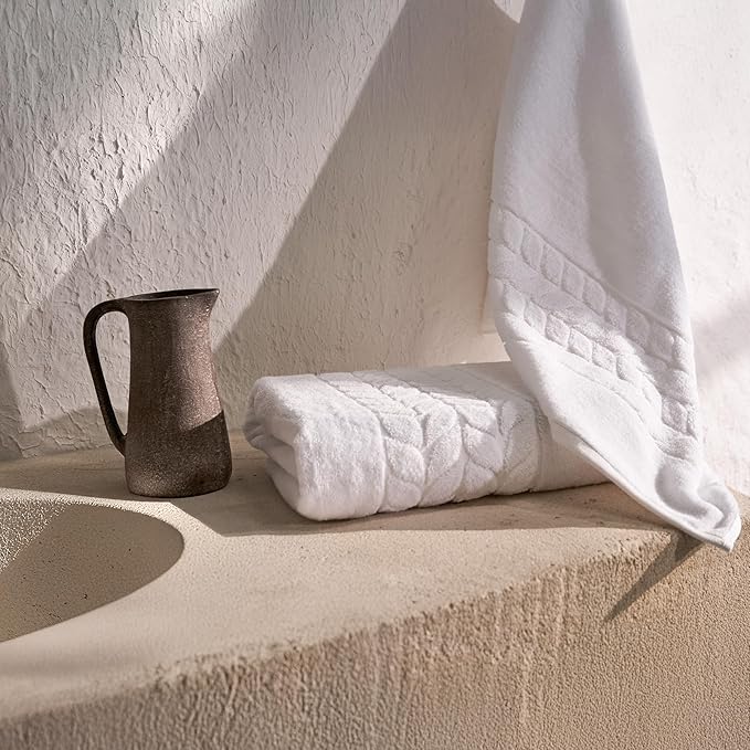 BAGNO MILANO Organic Turkish Cotton Bath Towels, Luxury Jacquard Collection, Certified Organic Highly Absorbent, Soft-Plush Towel Set (White, Bathsheet)