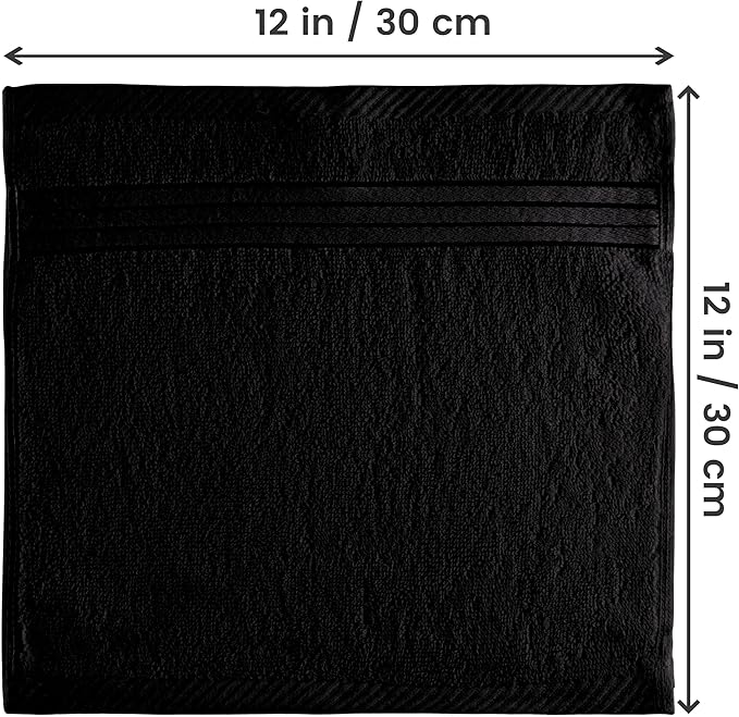 Utopia Towels 12 Pack Premium Wash Cloths Set, 12 by 12 Inches, 100% Cotton Ring Spun, Highly Absorbent and Soft Feel Washcloths for Bathroom, Spa, Gym, and Face, Black