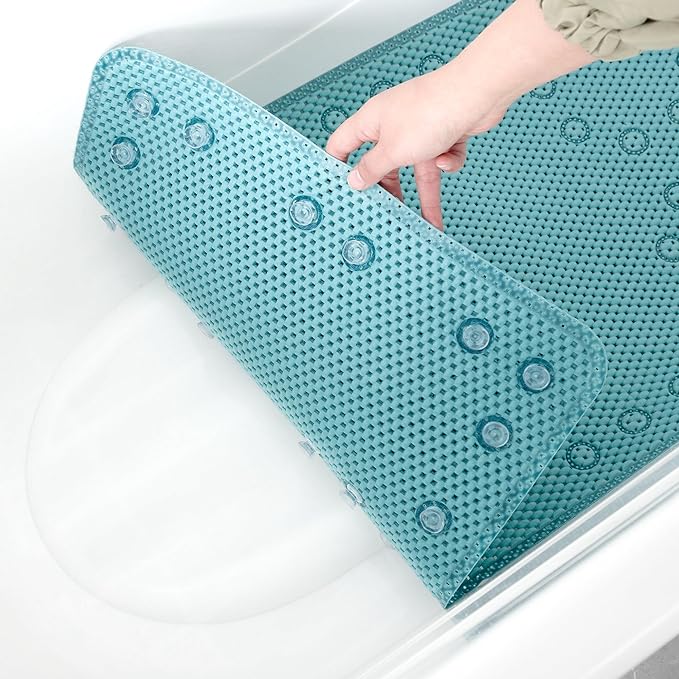 Bathtub Mat Non Slip Blue 36” X 17” Shower Mat Soft Foam Bath Mats for Bathroom Tub, Bathtub Mat with Drain Holes, Suction Cups, Shower Mat Non Slip