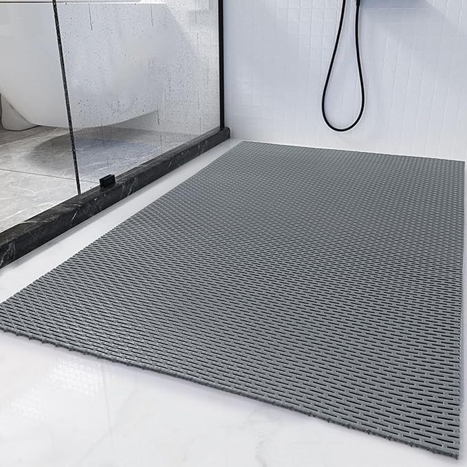 HOMBYS 35 x 24 Extra Large Shower Mat for Shower Stall Tub, Non Slip Bath Mat Bathroom Accessories, PVC Mats for Shower and Bathroom, Quick Drying, (Gray, 35"x24")