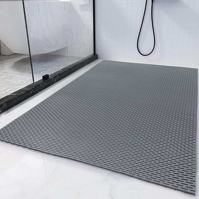 HOMBYS 58 x 32 Extra Large Shower Mat for Shower Stall Tub, Non Slip Bath Mat Bathroom Accessories, PVC Mats for Shower and Bathroom, Quick Drying, (Gray, 58"x32")