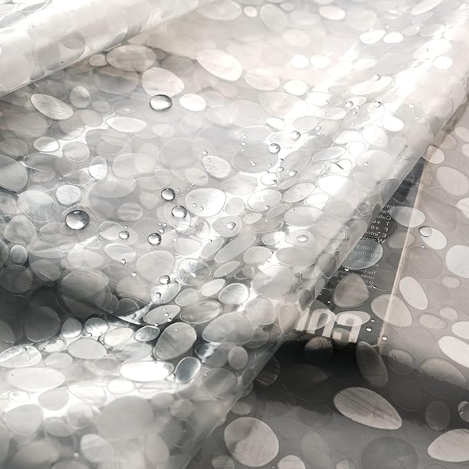 AooHome 48x72 Inch Stall Size Shower Curtain Liner, EVA Shower Curtain 3D Pebble Pattern Narrow Shower Liner, Heavy Duty, Water Repellent, Semi Transparent