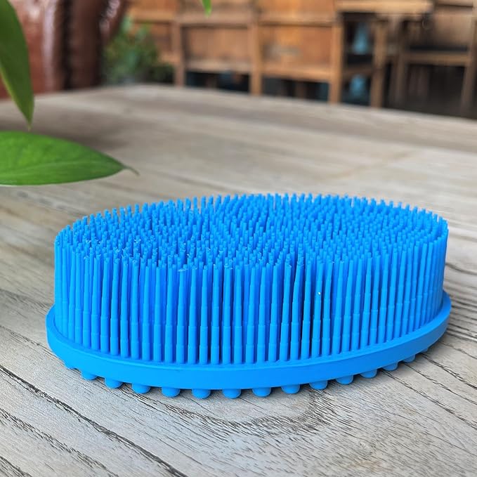 Premium Sensory Brush for Kids or Autism,Soft Silicone Body Scrubber,2 in 1 Sensory Room Occupational Therapy Sensory Brushes,Silicone Loofah,Pet Shower Brush Bath Brush Shampoo Brush(Oval-Navy Blue)