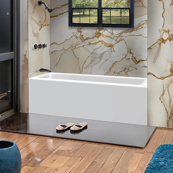 Fine Fixtures Acrylic, Fiberglass Alcove Soaking Bathtub with Integral Apron Front in Glossy White - Left Hand Drain, 60" x 36"