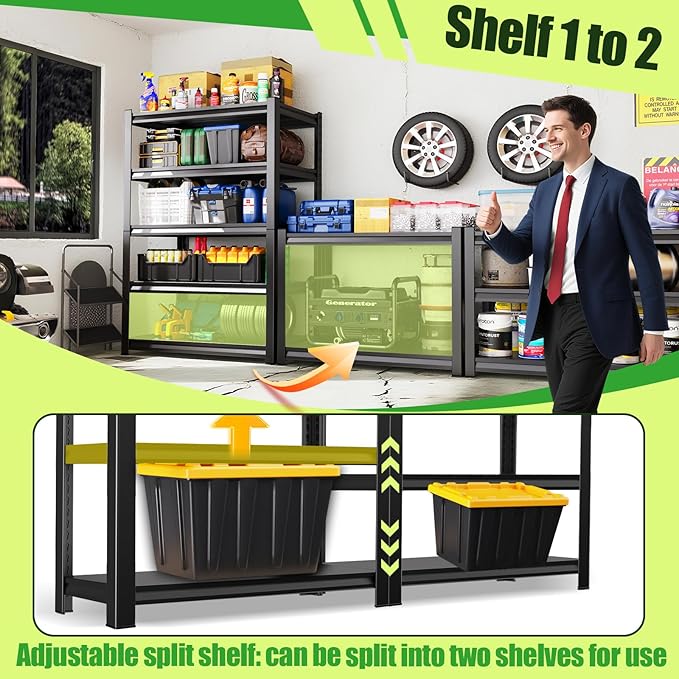 Garage Shelving,Heavy Duty Garage Storage Shelves,Metal Shelving Unit,5 Tier Adjustable Steel Utility Shelf,Use for Basement,Warehouse, Pantry Closet,Black (Steel-72 H*35.4" W*12" D)