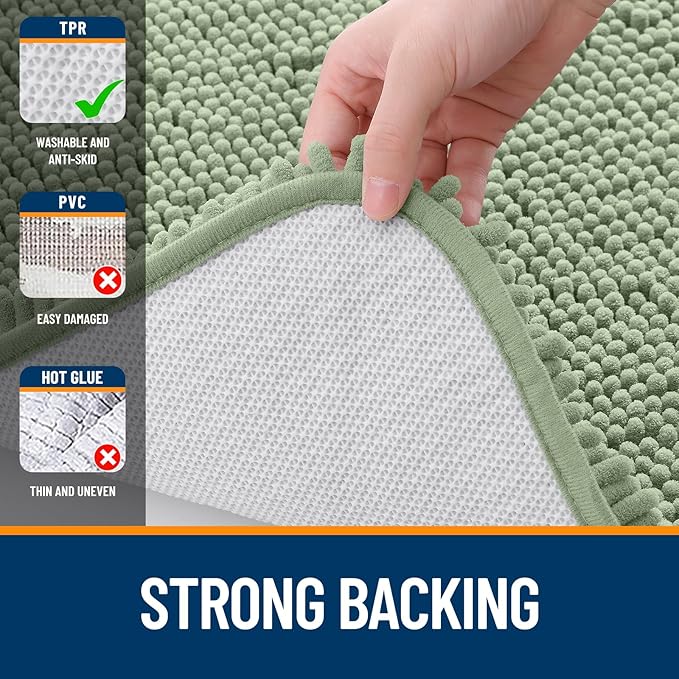 OLANLY Bathroom Rugs 50x30, Extra Soft Absorbent Chenille Bath Rugs, Rubber Backing Quick Dry, Machine Washable Bath Mats for Bathroom Floor, Tub and Shower, Home Decor Accessories, Sage Green