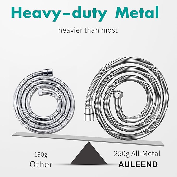 AULEEND，59 inch，encrypted shower hose 304 stainless steel metal - Extra long shower hose -（Universal Connection G 1/2" x 1/2")（chrome）