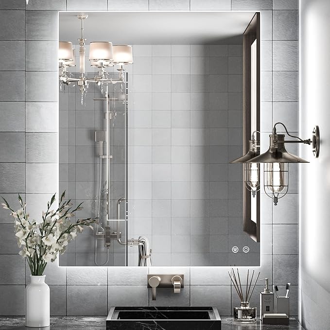 TETOTE 30x36 Inch LED Backlit Bathroom Mirror with Lights,Anti-Fog,Dimmable Lighted Mirror(Horizontal/Vertical) Wall Mounted Vanity Mordern Mirror
