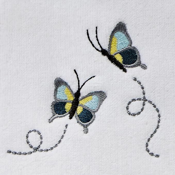 SKL Home Dancing Butterflies Hand Towel 2pc Set for Bath/Kitchen/Bar & Gift, White