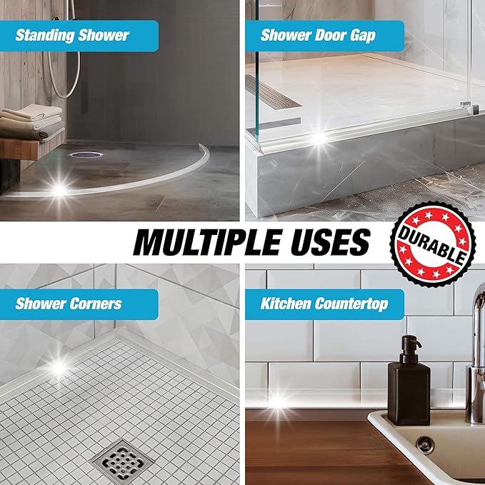 Shower Threshold Water Dam Barrier 105" - Transparent Collapsible Shower Water Blocker - Guard for Walk in Shower - Water Guard Stopper for Floor - Shower Door Water Blocker by Hippo Dam