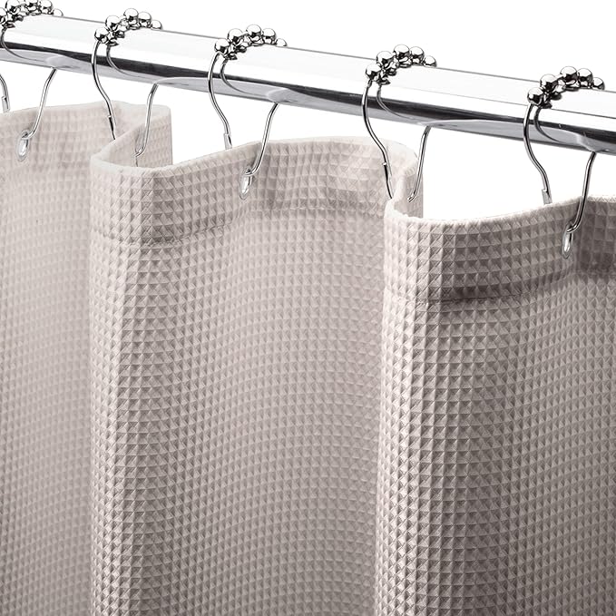 AmazerBath Waffle Shower Curtain Khaki, Stall Shower Curtain Tan, Hotel Quality Fabric Bathroom Shower Curtains, Heavy Duty 240GSM, 36 x 72 Inches