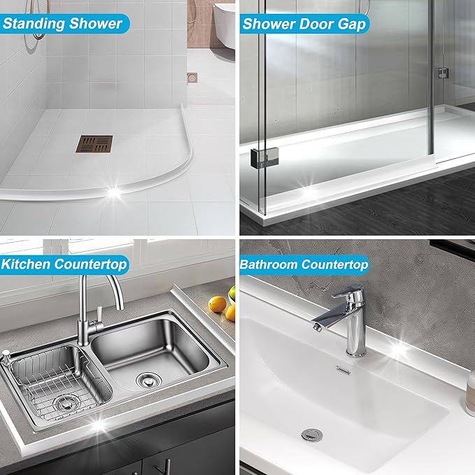 98" Shower Threshold Water Dam Silicone Shower Water Guard Collapsible Shower Door Bottom Seal Shower Splash Guard for Wet and Dry Separation